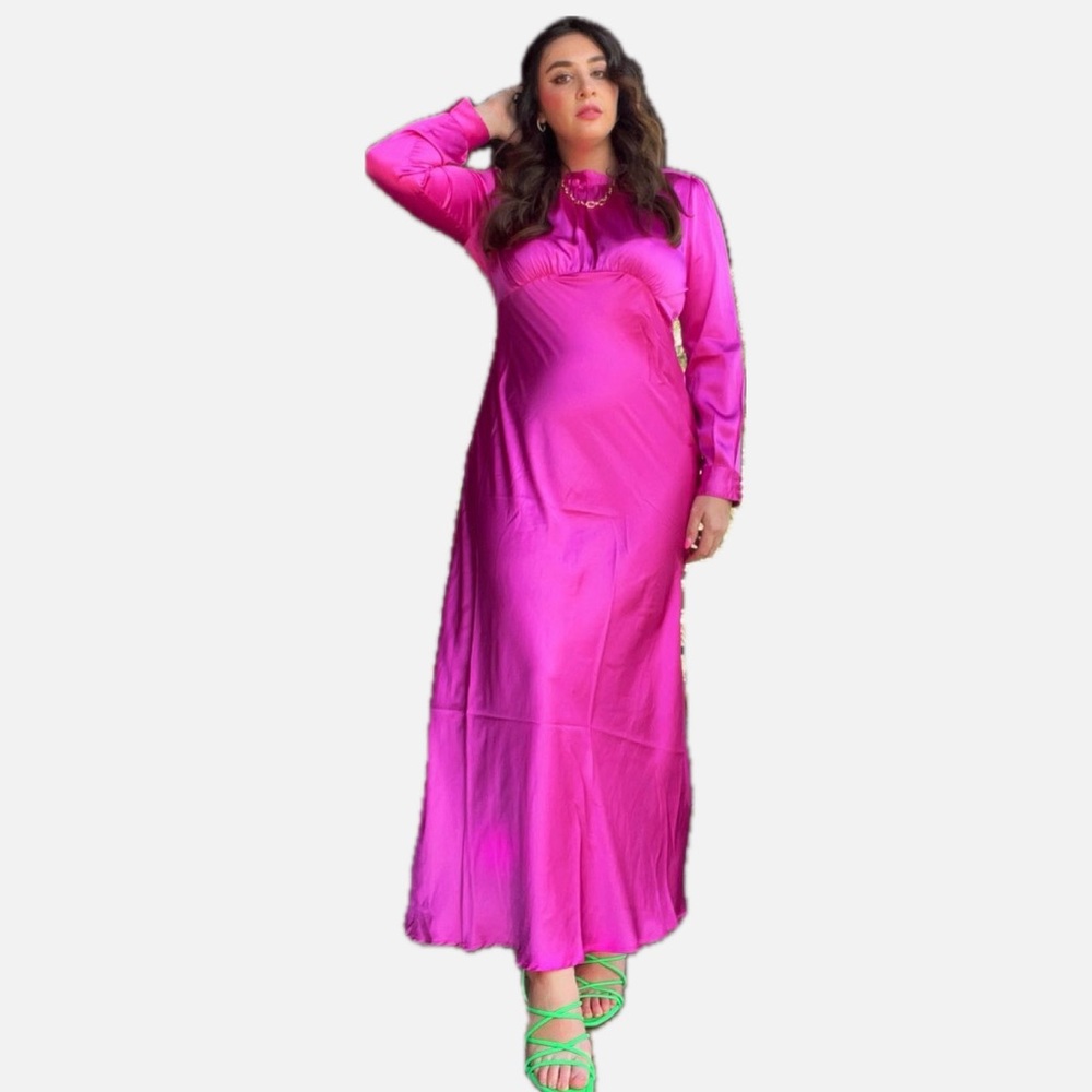High neck maxi satin tea dress